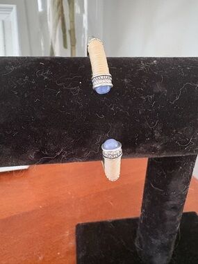Chico's Gold Mesh Cuff Bracelet with Blue Cabochon Ends